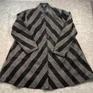 Leather Band‎ Collar Womens 1X Silver Embroidery Mid Length Coat